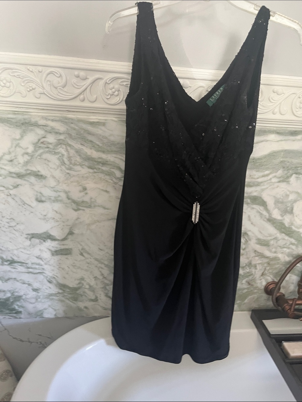 Lauren Ralph Lauren Black Sleeveless Midi Dress with Rhinestone Detail